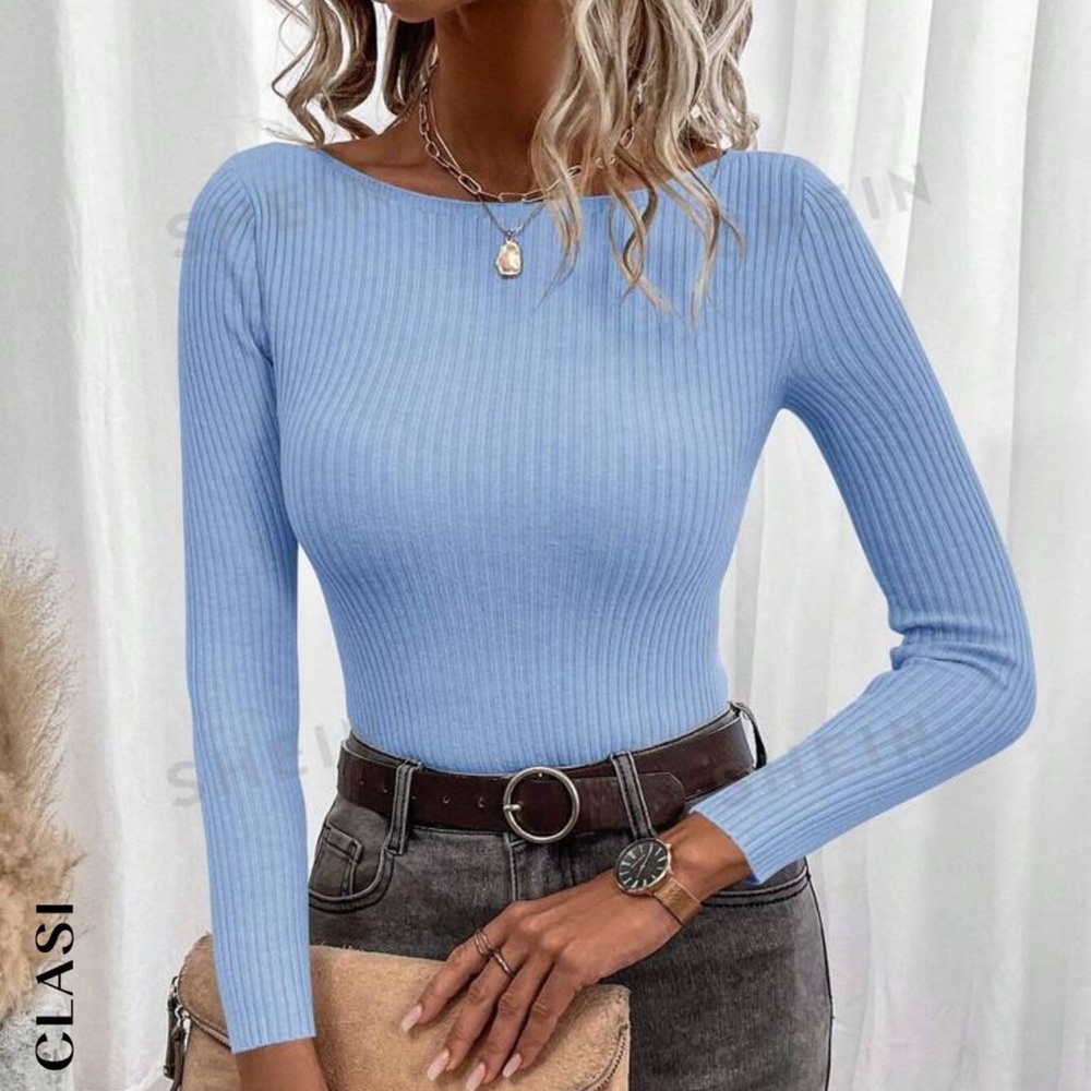SHEIN Sky Blue Ribbed Top